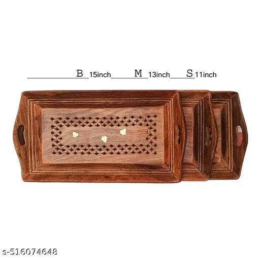 Wooden Legacy Coffee Tray | Serving Tray |Wooden Tray | Carving Tray with Brass Work - NARIX INDIA 