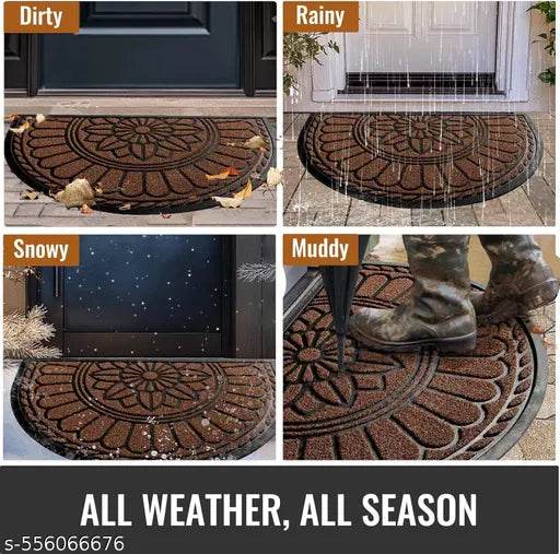 SHOPPING ZONE Semicircular Durable Rubber Non Slip Front Door Mat for Outside Inside Entry Entryway Dirt Trapper Welcome Mat for Muddy Paws and Shoes-Black 45x75CM - NARIX INDIA 