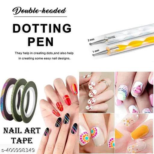Javik Nail Art tool kit Combo 12 GLITTER BOTTLE MULTICOLOR , 2 DOTTING PEN , 5 NAIL BRUSH , 2 TAPE NAIL COMBO OF 21 - NARIX INDIA 