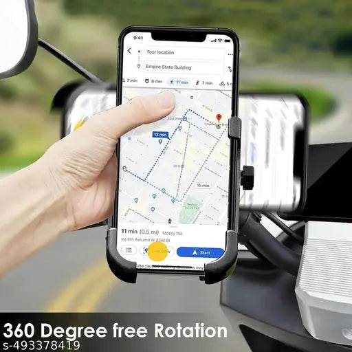 Metal Bike Mount Holder Navigation 360 Degree Rotation Mirror Cradle for All Smartphones Bicycle, Motorcycle, Scooty (Black) - NARIX INDIA 