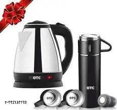 Electric Stainless Steel Kettle Combo | 1.5 L Fast-Boil Kettle + 500 ml Vacuum Flask with 3 Steel Cups | Double-Walled, Leak-Proof, Auto Shut-Off | Silver - NARIX INDIA 