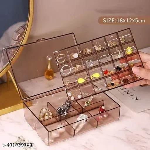 2 Layer Acrylic Jewelry Storage Box Organizer holder case with Lid for Earrings Necklaces Bracelets Rings with 24-Grid small and 6-Grid Big (1 PCS - Multicolor) - NARIX INDIA 