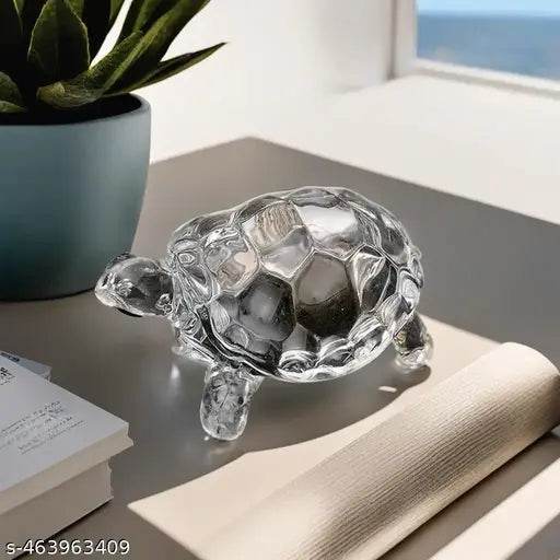 Small Crystal Tortoise - Good Luck Charm for Home & Office | Auspicious Vastu Turtle Showpiece | Perfect Fengshui Gift Item | Cute Glass Kachua Decoration - NARIX INDIA 