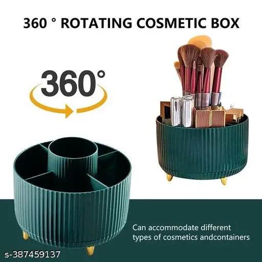 JIGSHTIAL Makeup Brush Holder, 360° Rotating Makeup Perfume Organizer, 5 Slot Makeup Brushes Cup Tray for Vanity Decor Bathroom Countertops Cosmetic Desk Storage Container Display Case (GREEN) - NARIX INDIA 