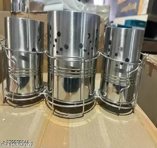 Anian Stainless Steel Cutlery Holder Set of 3 – Stylish Spoon & Utensil Organizer | Spoon Holder | Utensil Holder | Kitchen Organizer | Stainless Steel Cutlery Holder | Stylish Spoon Stand | Stainless Steel Organizer - NARIX INDIA 