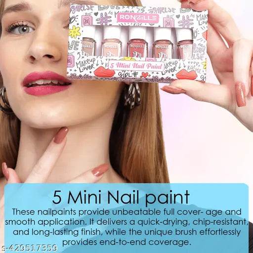Ronzille Quick Dry and Glossy Nail Polish Gift Set of 5, Mini Nail Kit, Paraben Free, Long Lasting Formula, 5 in 1 Red Edition Combo - NARIX INDIA 