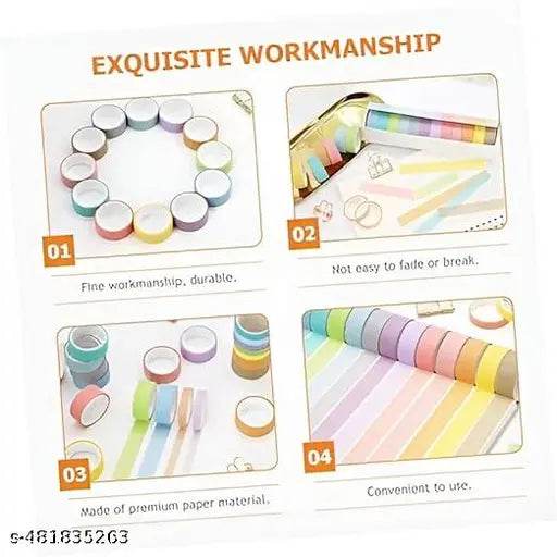 Crafty Cuddle 10 Rolls Multicolour Plain Washi Tape/ Paper Tape for Scrapbooking, Decorative Japanese Planners Tape, Card and Gift Wrapping, DIY Decoration Tapes for Art and Craft - NARIX INDIA 