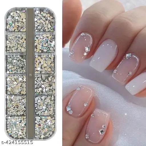 S.A.V.I Flat-bottomed Resin Rhinestones Heart Bowknot AB Color - 12 Different Shapes DIY Nail Decoration Kit for Manicure & Pedicure - Shiny and Durable Nail Art Gems - NARIX INDIA 