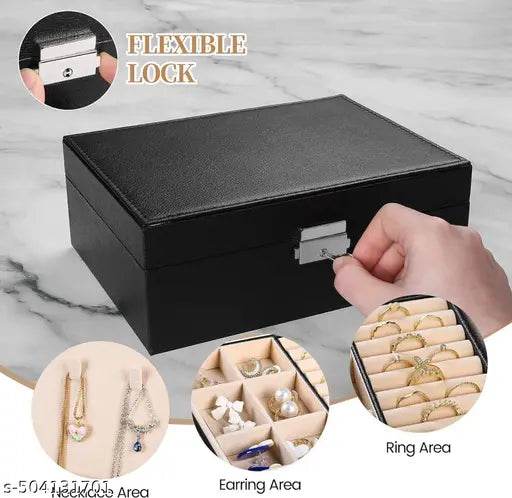 Jewellery Organisers Boxx Double Layer Large Capacity PU Leather Storage Case for Rings, Earrings,Watch, Necklace Jewelry Organizer for Women Travel - NARIX INDIA 