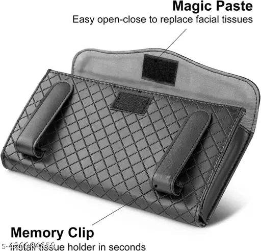 PU Leather Car Sun Visor Back Seat Tissue Napkin Holder, Interior Car Accessories (Black, Sun Visor Type) - NARIX INDIA 