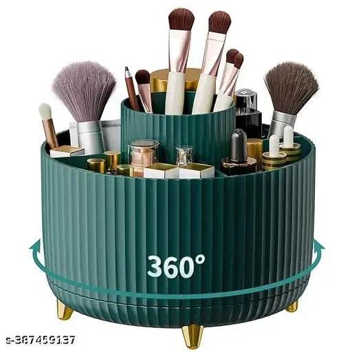 JIGSHTIAL Makeup Brush Holder, 360° Rotating Makeup Perfume Organizer, 5 Slot Makeup Brushes Cup Tray for Vanity Decor Bathroom Countertops Cosmetic Desk Storage Container Display Case (GREEN) - NARIX INDIA 