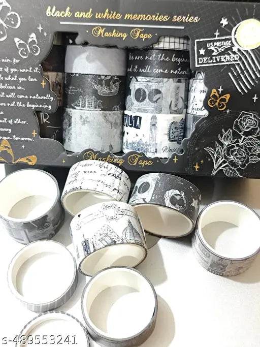 TRIPLE PAPER Black and White Memories Series Washi Masking Tape Set – 20 Pieces Decorative Scrapbooking & Journal Craft Tapes in Gift Box (Set Of 1) - NARIX INDIA 
