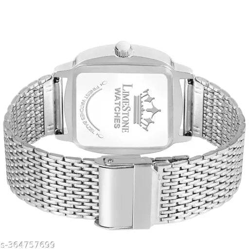 Classic Series Mesh Chain Stainless Steel Square Quartz Analog Watch - For Men LS3256 - NARIX INDIA 
