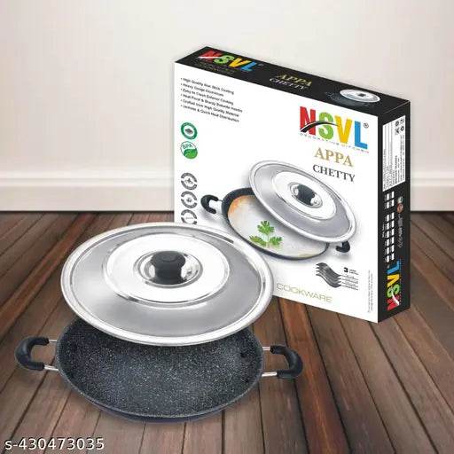 NSVL Non-Stick Appa Chetty, Aluminium Appachatty, 23cm Diameter, 2.4mm Appachatti, Gas Compatible - NARIX INDIA 