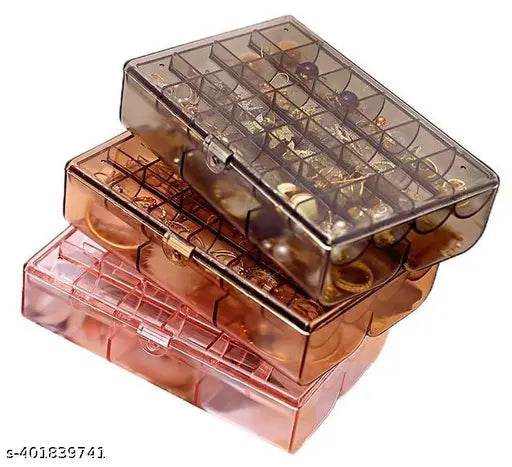 2 Layer Acrylic Jewelry Storage Box Organizer holder case with Lid for Earrings Necklaces Bracelets Rings with 24-Grid small and 6-Grid Big (1 PCS - Multicolor) - NARIX INDIA 
