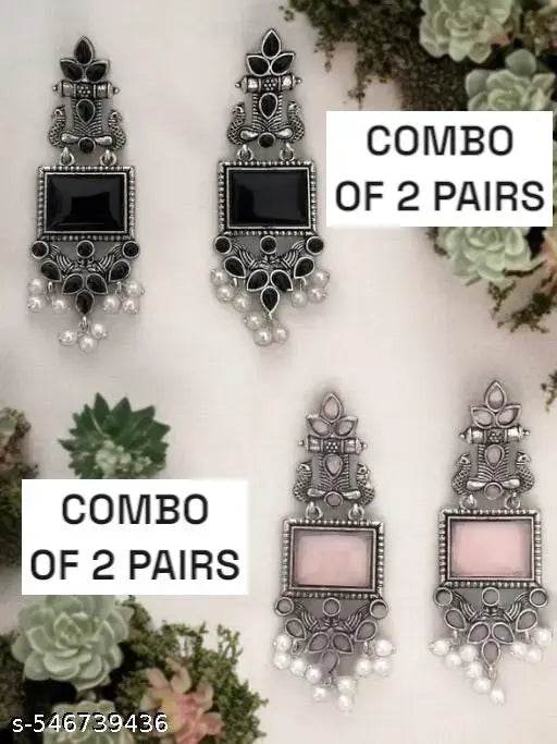Antique Silver Oxidized Earrings Combo – Traditional Party Wear for Women & Girls - NARIX INDIA 