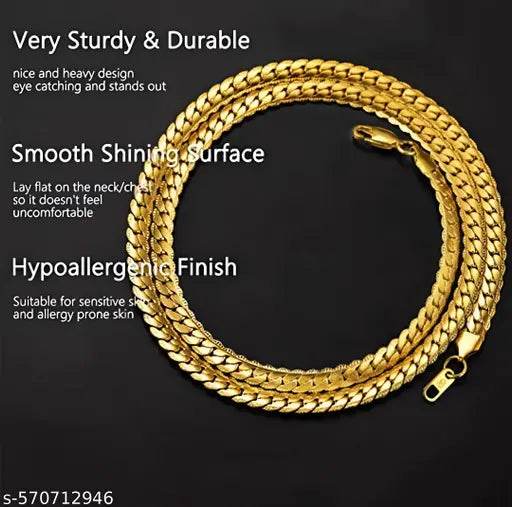 Trendy Herringbone Gold Plated Chain for Men & Women | Stylish Golden Chain - NARIX INDIA 