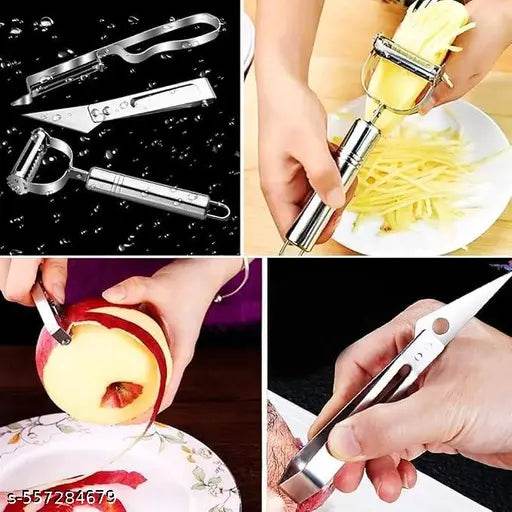 3Pcs P- Peeler for Vegetable Fruit, Vegetable Peeler Set for Potato, Carrot, Apple, Citrus (Silver-3Pcs) - NARIX INDIA 