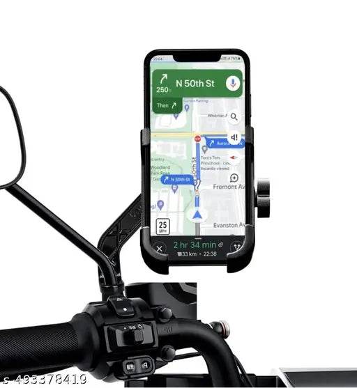 Metal Bike Mount Holder Navigation 360 Degree Rotation Mirror Cradle for All Smartphones Bicycle, Motorcycle, Scooty (Black) - NARIX INDIA 