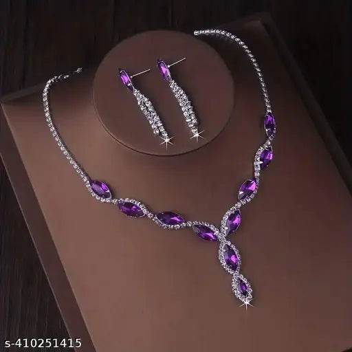 matel jewellery silver margis necklace with earring(purpal) - NARIX INDIA 