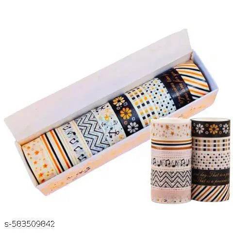 10 Rolls Washi Tape Set Black and Gold Design Small washi Tape Set, Multi Style Design, Decorative Tapes for Arts (Manual) (Pack of 10) - NARIX INDIA 