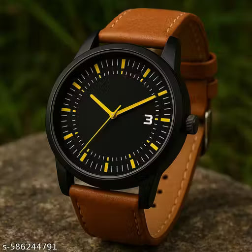 Trendy Black Dial Watch for Men – Casual & Formal Leather Strap - NARIX INDIA 