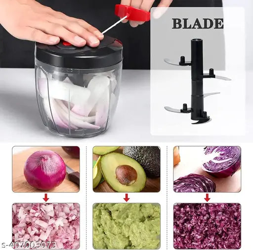 Premium Quality New Handy "Chopper" Vegetable & Fruit Cutter, Special Cutter for Onion Chopper, with 5 Stainless Steel Blade and Pull Cord Technology 900ML.
