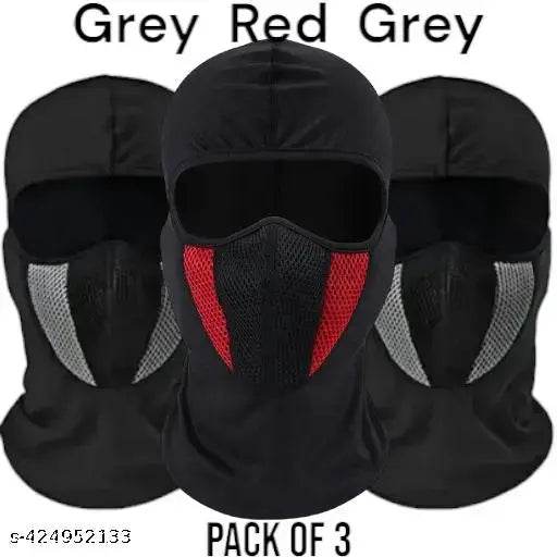 Balaclava Bike Face Mask For Men Pack OF 3 (Grey & Red) - NARIX INDIA 