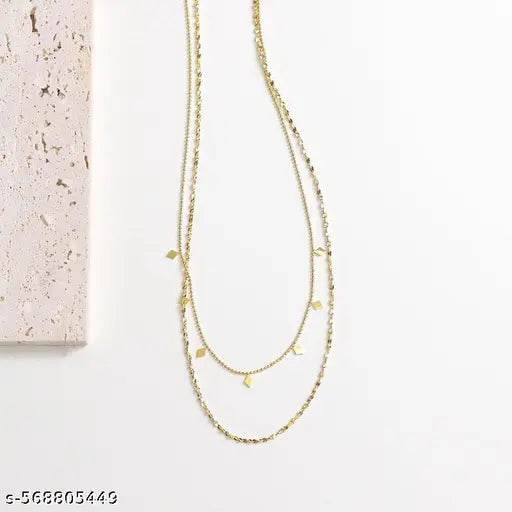 Gold Plated Layered Necklace for Women | Stylish Double Chain with Dainty Shape Charms | Korean Minimalist Jewellery | Party & Daily Wear Chain for Girls - NARIX INDIA 