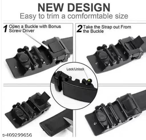 Premium Men's PU Leather Black Auto-lock Grip Belt (size 28 to 40) - NARIX INDIA 