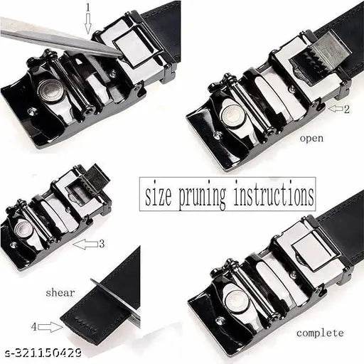 Trendy Fashionable Adjustable Automatic Buckle Black Men Belt with stylish black miller watch - NARIX INDIA 