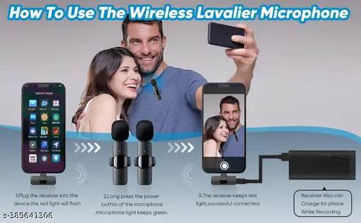 UKER7 2.4ghz Dual Wireless Microphone, Digital Mini Portable Recording Clip Mic with Receiver for All iOS,Lighting Mobile Phones Camera Laptop for Vlogging YouTube Zoom Call - NARIX INDIA 