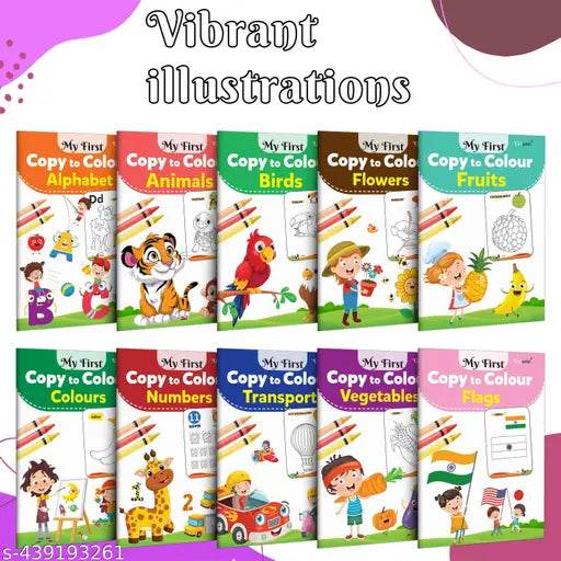 Coloring book Set of 10 for children : Essential Coloring Book Of All In One Pack, Early kids learning Coloring books, Set Of 10 Colouring Books - NARIX INDIA 