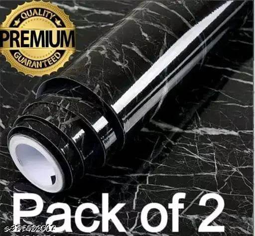 Aluminum Foil Kitchen Stickers Oil-Proof Waterproof Self Adhesive Wallpaper PVC Bathroom Wall Stickers Contact Paper (Black-Pack of 2 ) - NARIX INDIA 