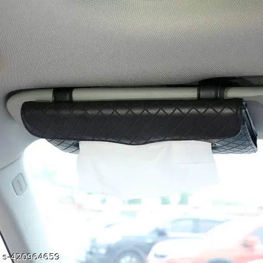 PU Leather Car Sun Visor Back Seat Tissue Napkin Holder, Interior Car Accessories (Black, Sun Visor Type) - NARIX INDIA 