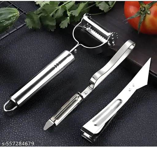 3Pcs P- Peeler for Vegetable Fruit, Vegetable Peeler Set for Potato, Carrot, Apple, Citrus (Silver-3Pcs) - NARIX INDIA 