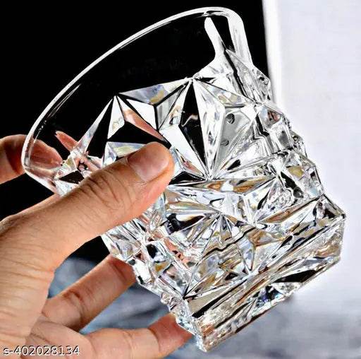Crystal Diamond Cuts Shape Water Glass Juice Glasses Cold Bevrage Drinking Glass(300ml Set of 6) - NARIX INDIA 