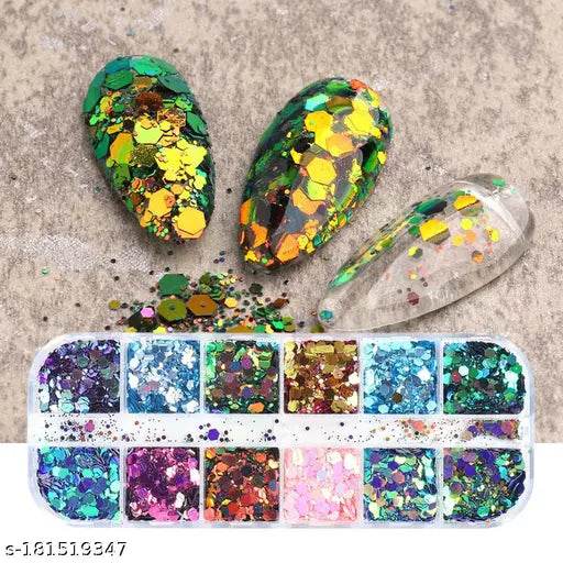 S.A.V.I DIY Nail Art Decorations Palette Color Changing Hexagonal, Irregular Chameleon, Laser Thin, Nail Glitter, Mix Colors, Nail Sequins, Nail Art Accessories For Manicure - NARIX INDIA 