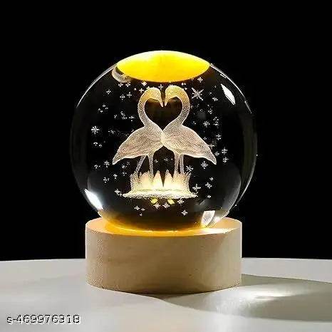 Sebon 3D Flemingo Crystal Ball Night Lamp,Creative Engraved Crystal Ball Night Light, USB Table LED Wooden Crystal Ball for Home Office Decoration Birthday Gift - NARIX INDIA 