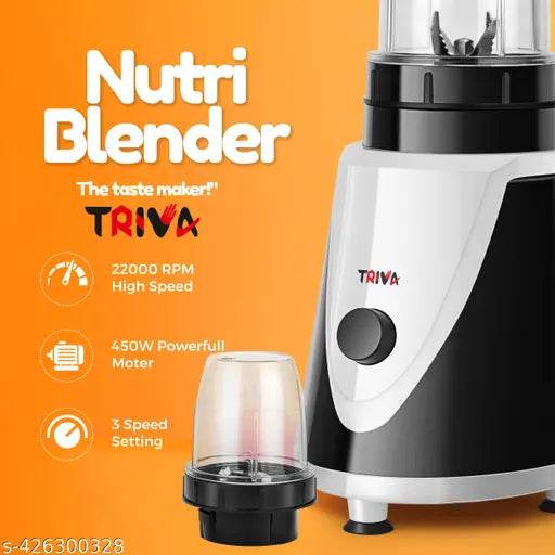 Triva 550watt Nutri Blender with 2 Polycarbonate unbrekable Blender jars Big with 600 Ml Capacity and small with 400 Ml Jar, multi purpose jars can also be used for chutney, mango shake, fruit shakes, smoothies and Paste - NARIX INDIA 