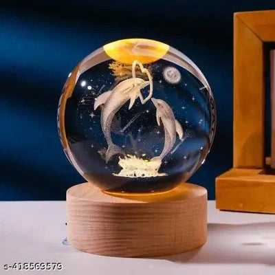 3D Dolphin Crystal Ball Night Lamp,Dolphin Crystal Ball Night Light with ON/Off Switch Button, USB Cable Colorful LED Wooden Crystal Ball for Home Decoration Birthday Gift (Dolphin) - NARIX INDIA 