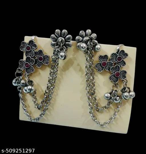 Oxidized earring with chain - NARIX INDIA 