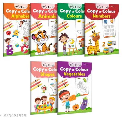 My First Copy to Colour - Alphabet, Animals, Colours, Numbers, Shapes and Vegetables : Copy and colour book, Early learning colouring book, Art book for children | Pack of 6 Copy to Colour Books - NARIX INDIA 
