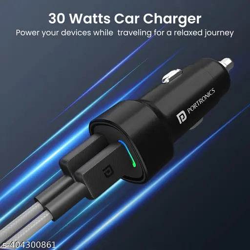 Portronics Dual Output Fast Car Charger with 30W Type-C PD & 30W USB, LED Indicator, Charging Adapter Compatible with Cars for iPhone & Android Smartphone, Smartwatch, Earbud, Power Bank (Black) - NARIX INDIA 