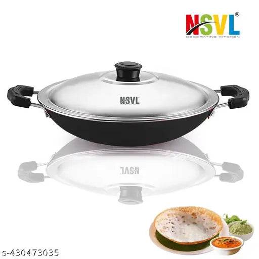 NSVL Non-Stick Appa Chetty, Aluminium Appachatty, 23cm Diameter, 2.4mm Appachatti, Gas Compatible - NARIX INDIA 