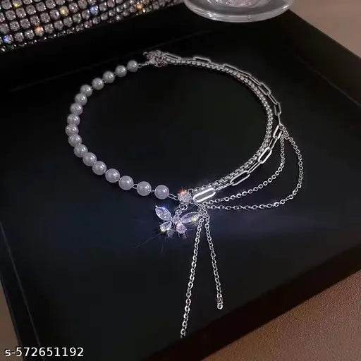 Kailash Jewels Trendy Butterfly Pearl Layered Korean Necklace For Women & Girls - NARIX INDIA 