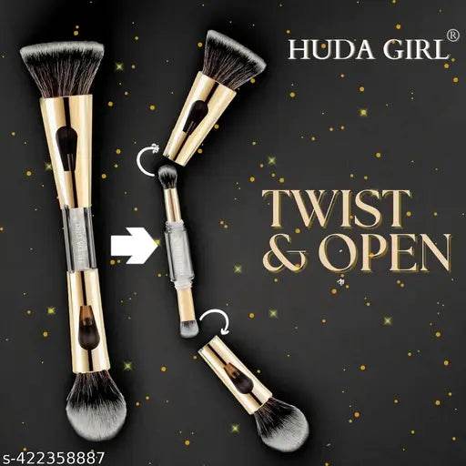 HUDA GIRL Makeup Brush Set for Women and Girls, 4 in 1 Essential Make Up Brush Kit includes Foundation Brush, Powder Brush, Eyeshadow Blending Brush, Flat Brush | Compact Design | Travel Friendly | Soft Bristles - NARIX INDIA 