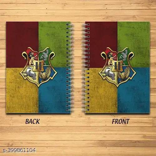 Harry Potter House Crest A5 Notebook Combo Infographic Grey Notebook Slytherin Ravenclaw Hufflepuff Gryffindor Spiral Wire Bound Notebooks Harry Potter Bookmarks Badge Stickers (160 Pages ) 6x8 Inches - NARIX INDIA 