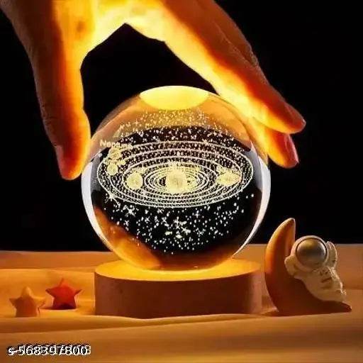 3D Galaxy Crystal Ball Night Lamp,Solar System Crystal Ball Night Light, USB Table Colorful LED Wooden Crystal Ball for Home Decoration Birthday Gift for Teens Boys and Girls (Planet) - NARIX INDIA 